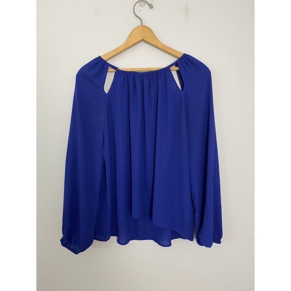 19 Cooper Womens Size Medium Blue Long Sleeve Top Career Blouse with Cut Outs